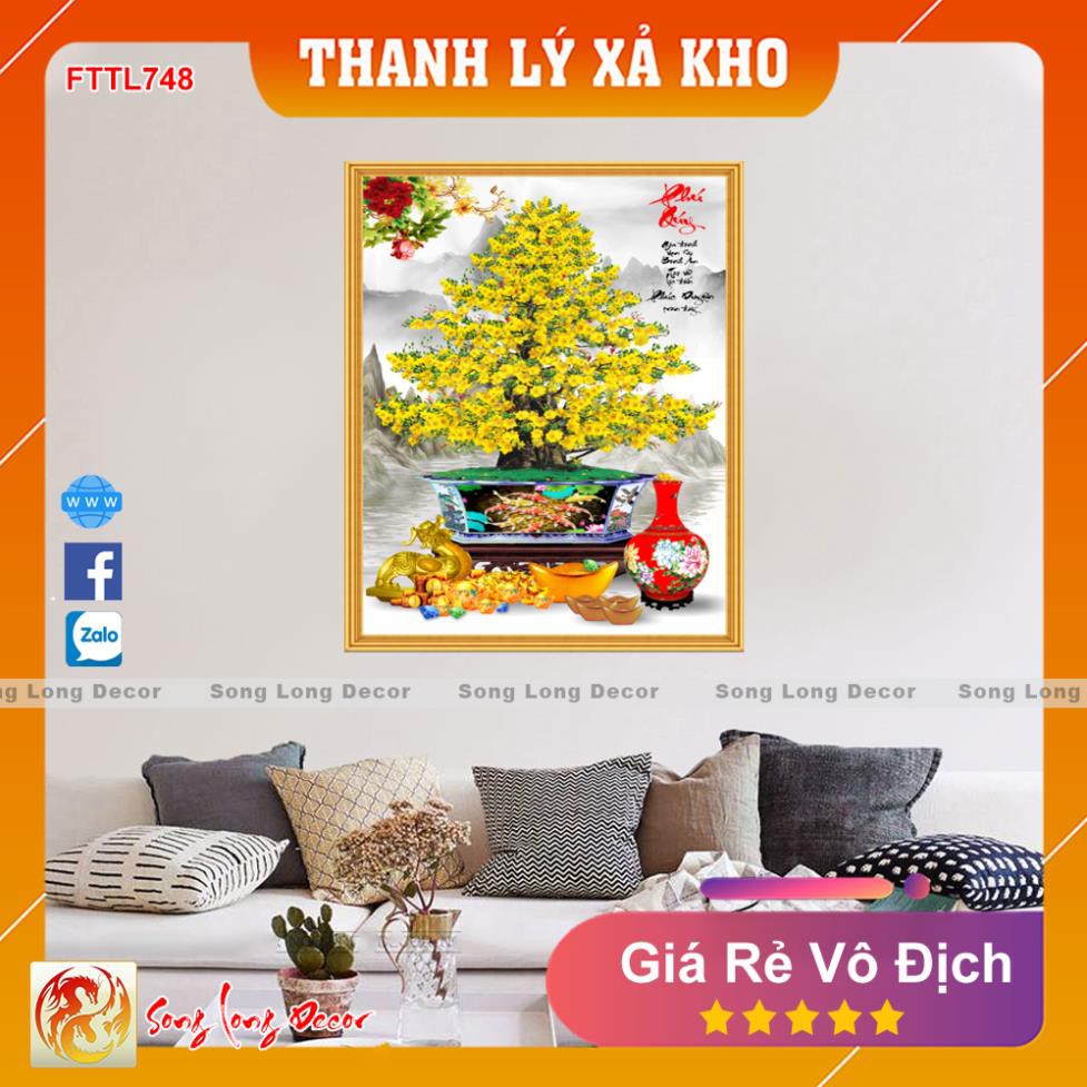 Tranh dán tường 3d Hoa Mai - FTTL748 Tranh 3D Bon Sai - Giấy dán tường 3d - Song Long Decor