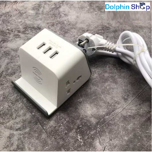 [Mã 267ELSALE hoàn 7% đơn 300K] Ổ Cắm 3 Cổng Usb Kèm Sạc Không Dây Hàng Cao Cấp