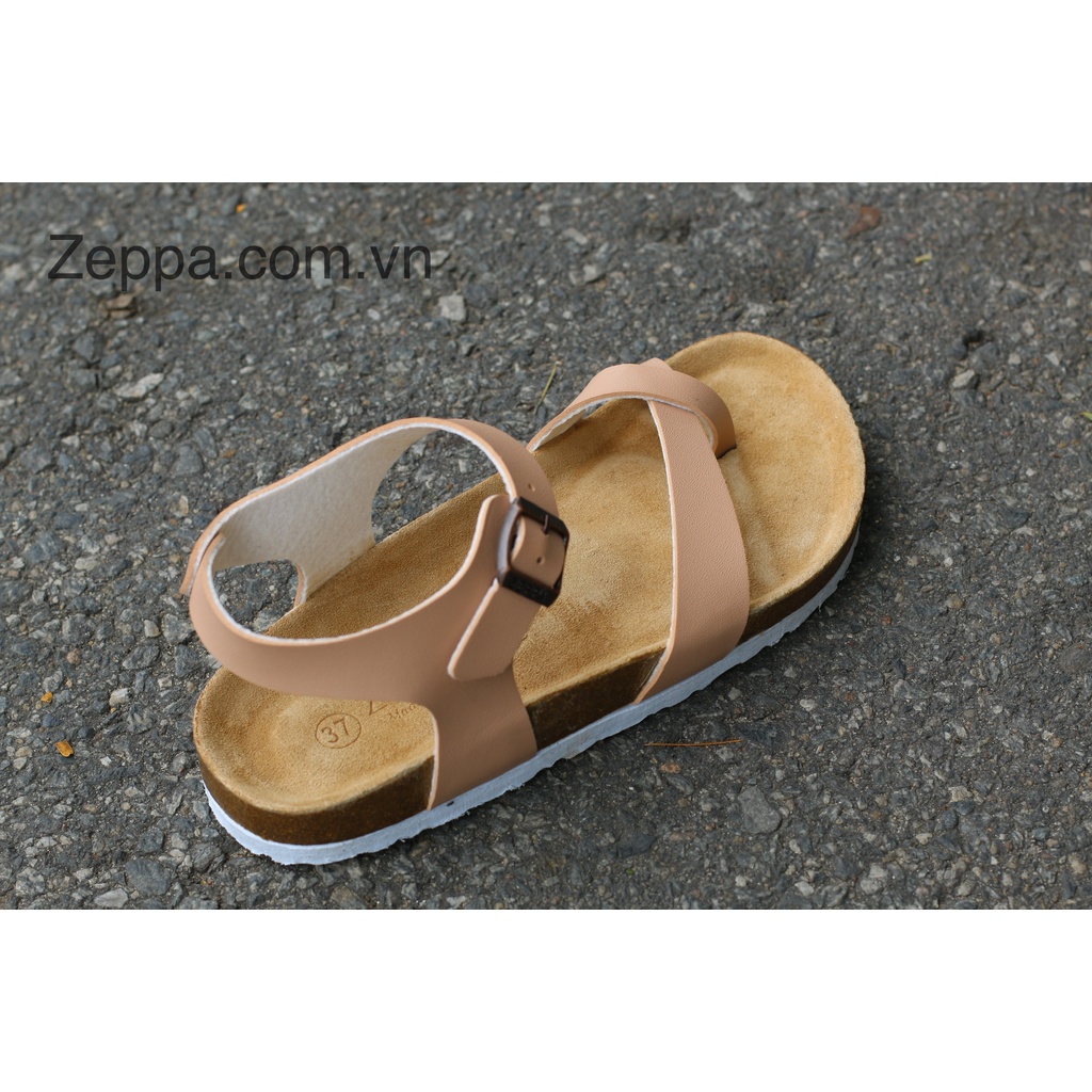 ZEPPA chính hãng - Da PU - Sandal xỏ ngón chéo màu hồng pastel MS: SHPU1 (Size: 35-43) - Sandal đế trấu nữ