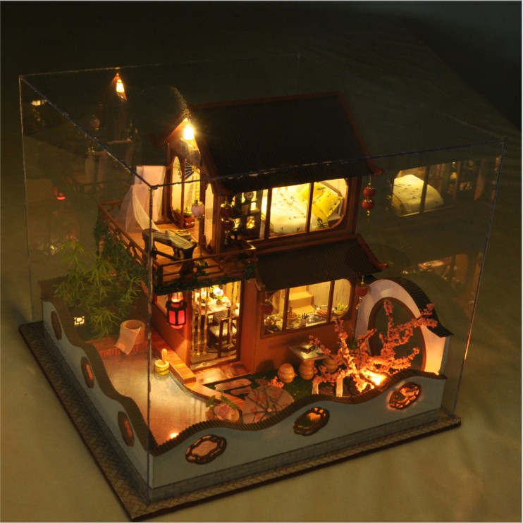 Mô hình nhà DIY Doll House Ancient Style Paradise kèm Mica Chống bụi, Hộp nhạc, Bộ dụng cụ và Keo dán