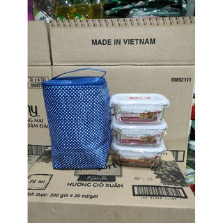 Bộ ba hộp thủy tinh chữ nhật Lock and lock 420ml kèm túi giữ nhiệt.