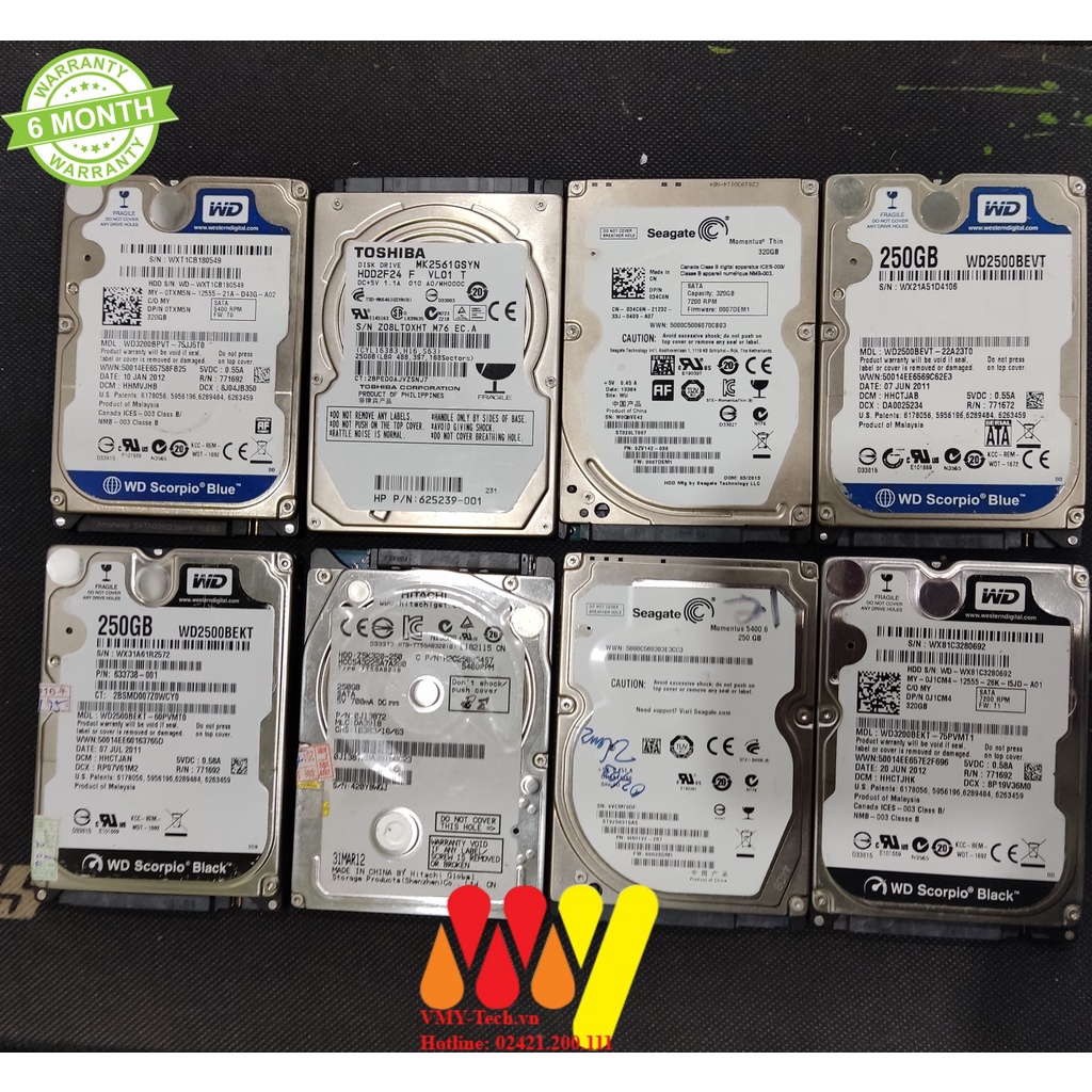 Ổ cứng hdd 250gb 320gb 500gb - Bóc máy - WD Seagate Hitachi HGST Toshiba - sức khỏe 100% - Bảo hành 6 tháng