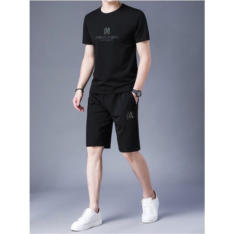 Bộ Thể Thao Nam,BN253- Bộ Quần Áo Thun Nam Tay Ngắn Màu Đen In Logo Chất Thun Cao Cấp  - XUONGMAYTHAOPHAM