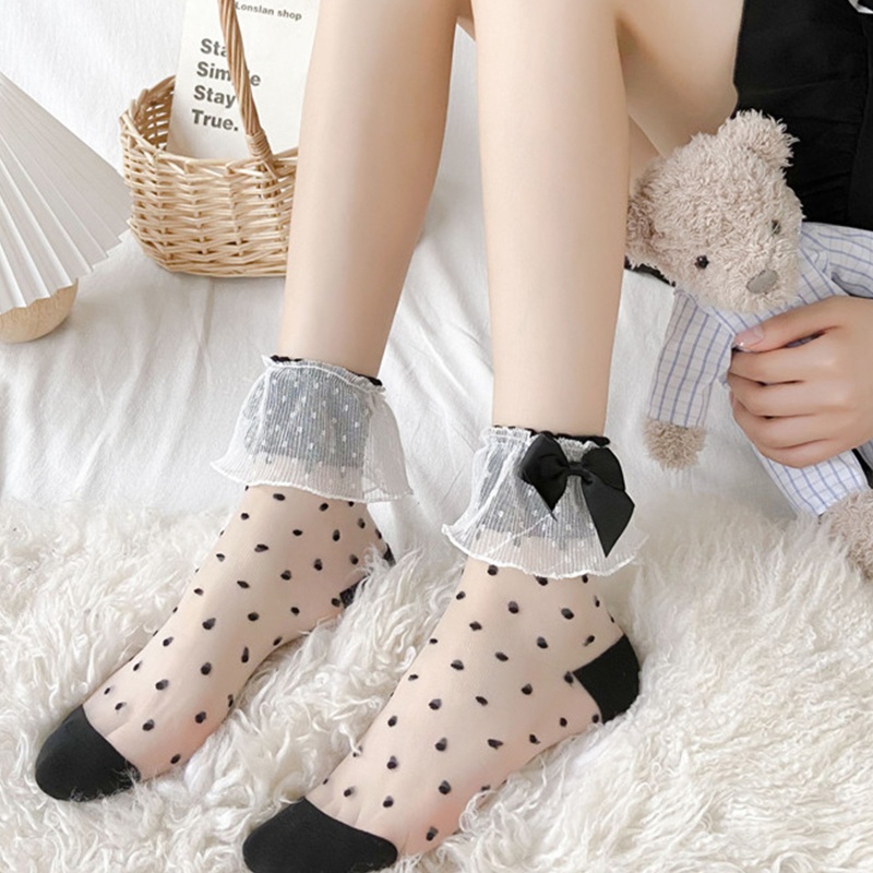 Đôi Vớ Lolita Phối Nơ Họa Tiết Chấm Bi Thời Trang Cho Nữ