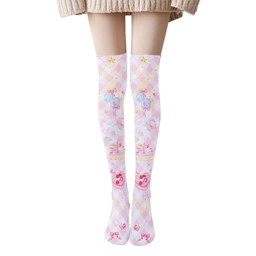 NICKOLAS Tất Dài Ngang Đùi In Họa Tiết Hoạt Hình Phong Cách Lolita