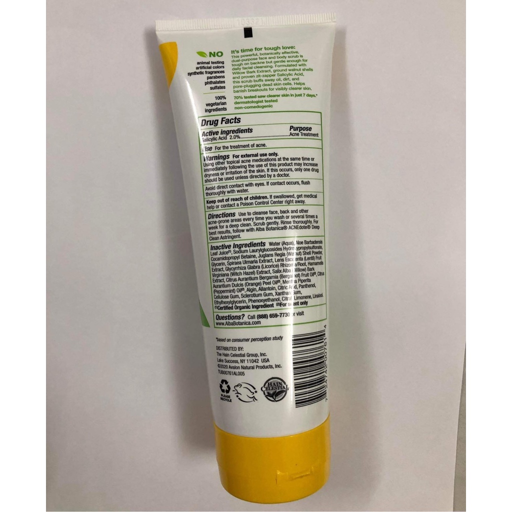 Tẩy da chết toàn thân và mặt giảm mụn Alba Botanica Acne Dote - Mỹ