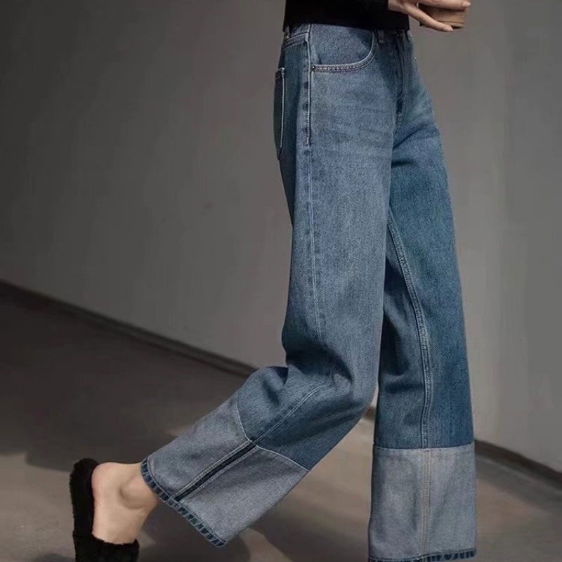 Daduhey Quần jean lưng cao ống rộng dáng suông thời trang hè phong cách Hàn Quốc cho nữ