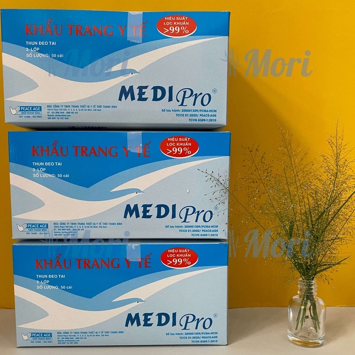 [CHÍNH HÃNG] Khẩu trang y tế cao cấp Medi Pro 3 lớp - cty Thời Thanh Bình (hộp 50 cái)
