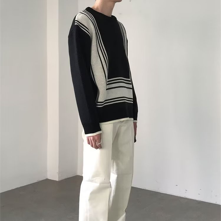 Áo sweater Cổ Tròn Màu Sắc Tương Phản Phong Cách Đường Phố Mỹ Cá Tính Cho Nam