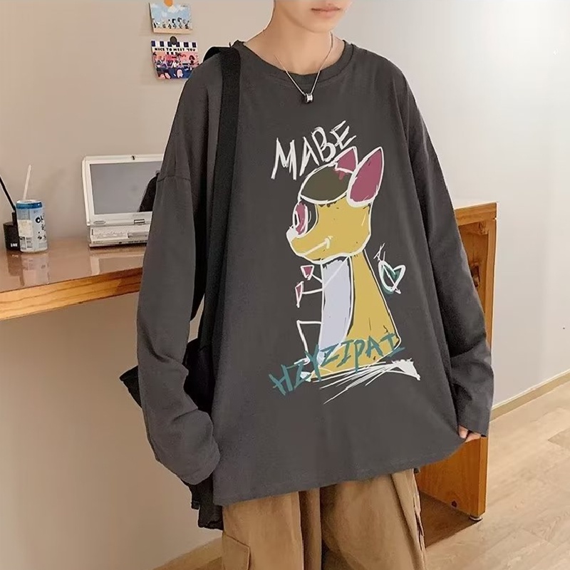 Áo Thun Tay Dài Dáng Rộng In Họa Tiết Hoạt Hình Thoải Mái Thời Trang Cho Nam Và Nữ size M-5XL