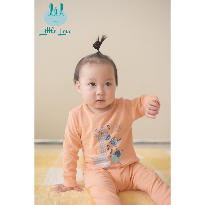 Bộ dài tay cài vai bo gấu chất nỉ cotton in hình thu đông trẻ em Little Love