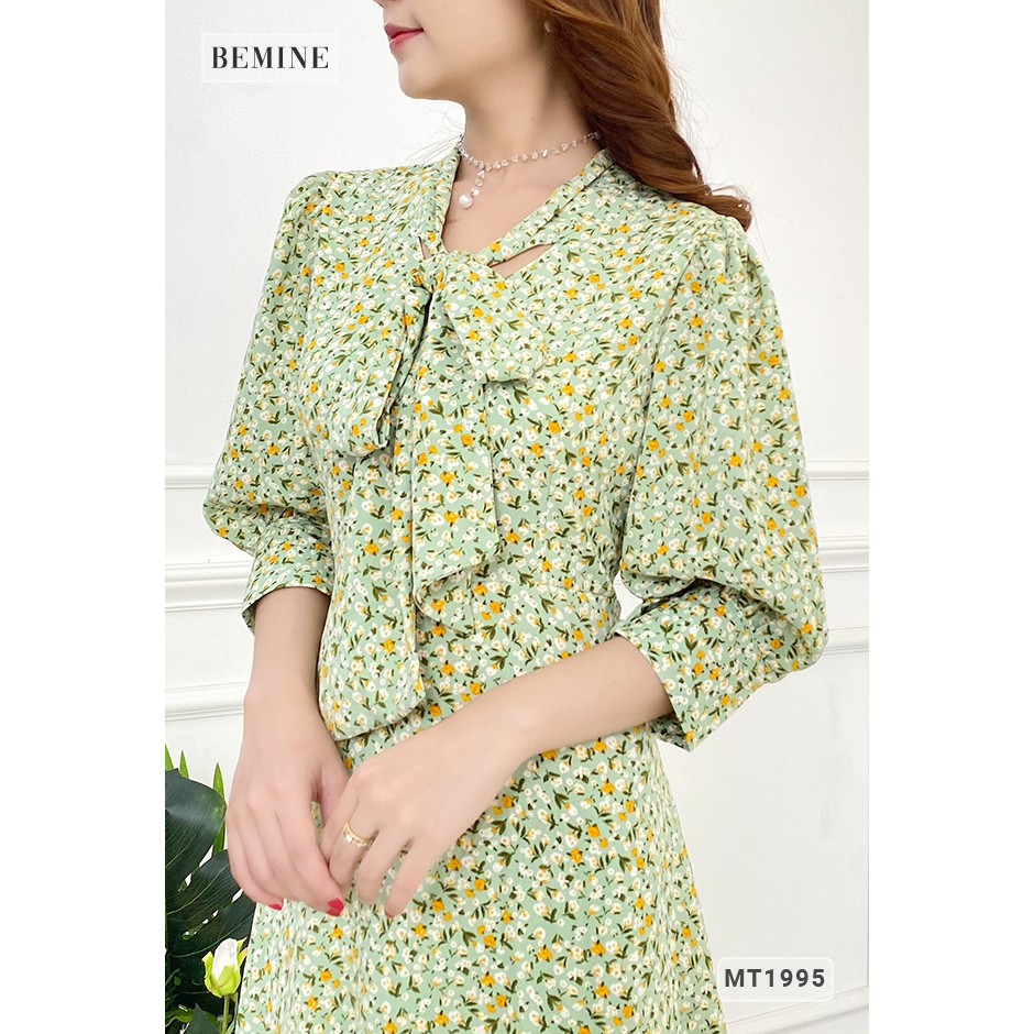 [Mã WABRWA15 giảm 15% đơn 300K] Đầm hoa tay lỡ cổ thắt nơ tùng xòe BEMINE MT1995XANHLA | BigBuy360 - bigbuy360.vn