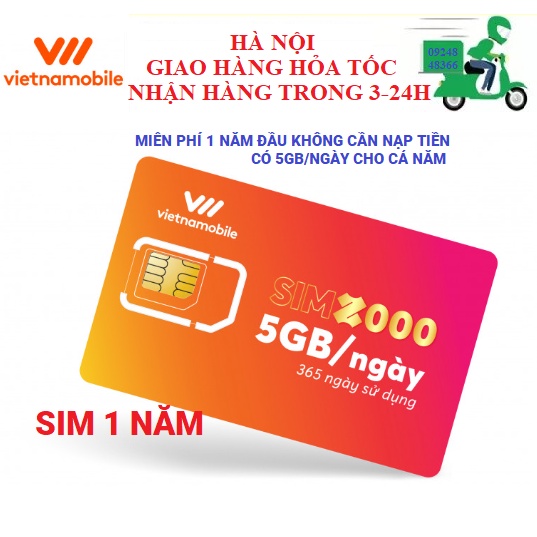 Sim vietnamobile data 4g vào mạng 1 năm miễn phí 12 tháng không cần nạp tiền 5GB/Ngày 150 GB/tháng giá rẻ