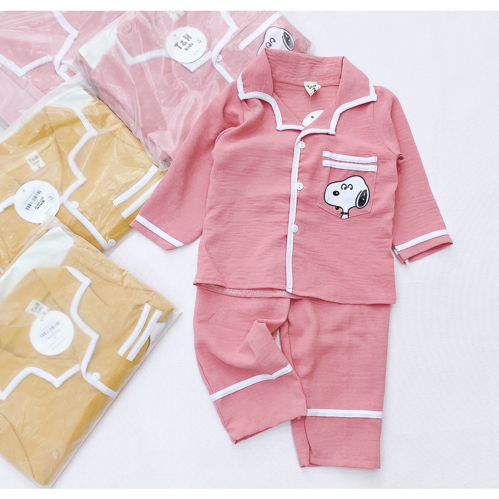 Bộ dài Pijama đũi chất mềm mát in hình snoopy đáng yêu cho bé ảnh thật RIo chụp hàng có sẵn kèm video