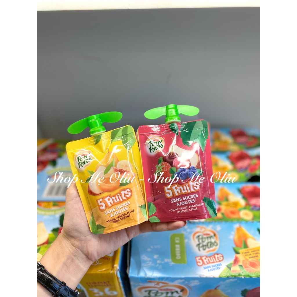 [HÀNG AIR-ĐỦ BILL] Sinh tố trái cây / Trái cây nghiền Materne Pom'Potes Pháp cho bé 6M+,người lớn,ko thêm đường 90g