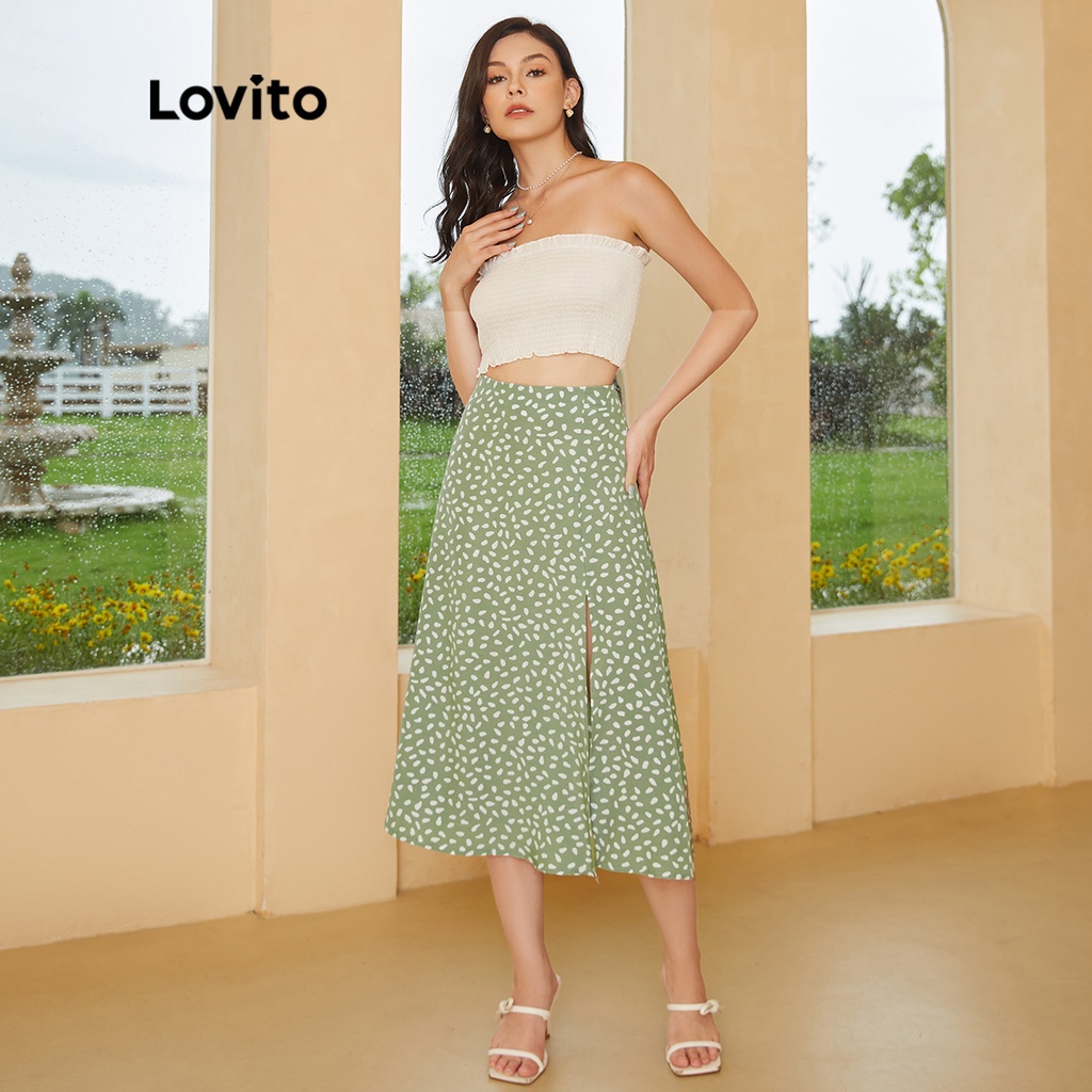 Lovito Boho Floral Split Ball Gown Váy L24ED146