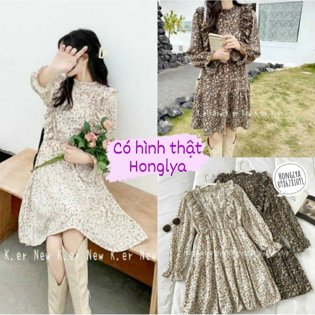 Váy Amina xòe hoa nhí retro Đầm hoa nhí phong cách retro
