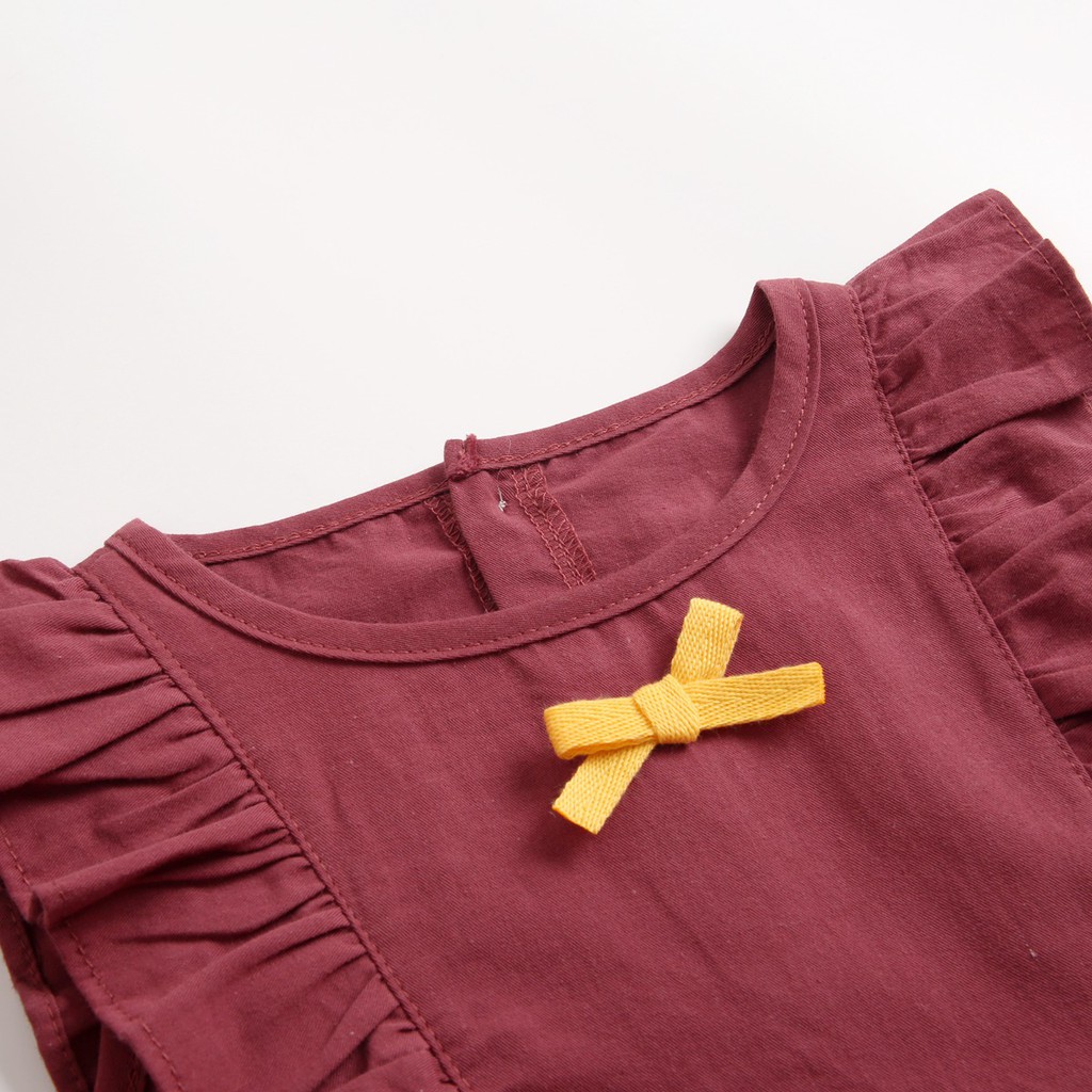 Bộ Áo Liền Quần Sanlutoz Bằng Chất Liệu Cotton Màu Đỏ Dành Cho Bé Gái