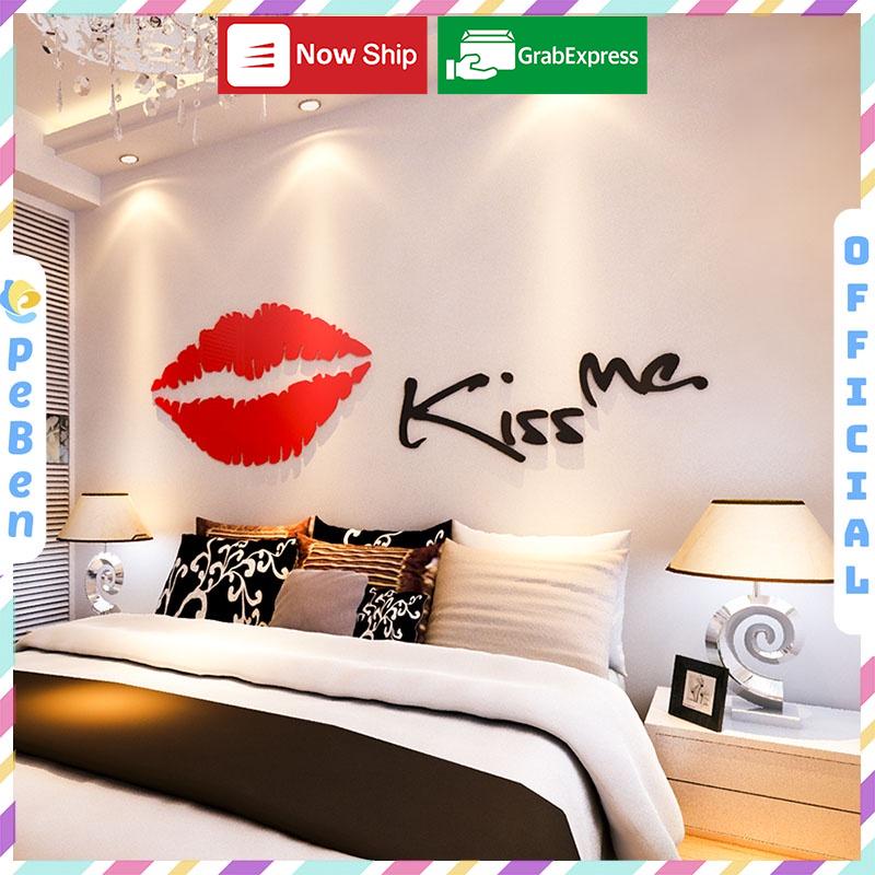 Tranh dán tường mica 3d decor khổ lớn nụ hôn pha lê kiss me Nhiều Size - EPeBen
