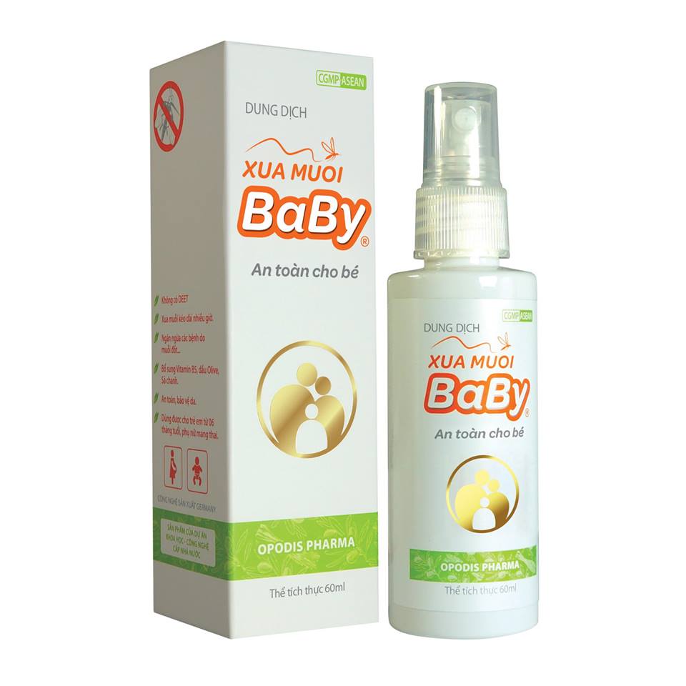 Dung dịch xịt đuổi, chống, ngăn muỗi đốt kéo dài Xua Muỗi Baby, an toàn cho bé (&gt;6 tháng), phụ nữ mang thai (Opodis)