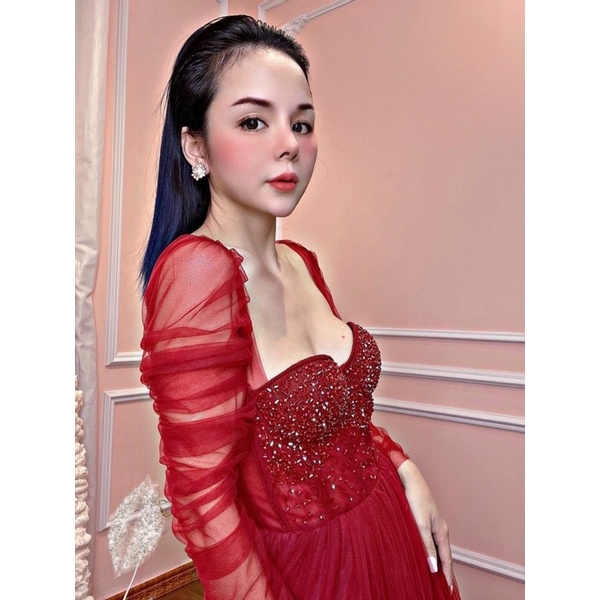 Đầm midi tay dài dún kết cườm sẵn bra ngực siêu xinh TRIPBLE T DRESS - Size M/L - MS297V