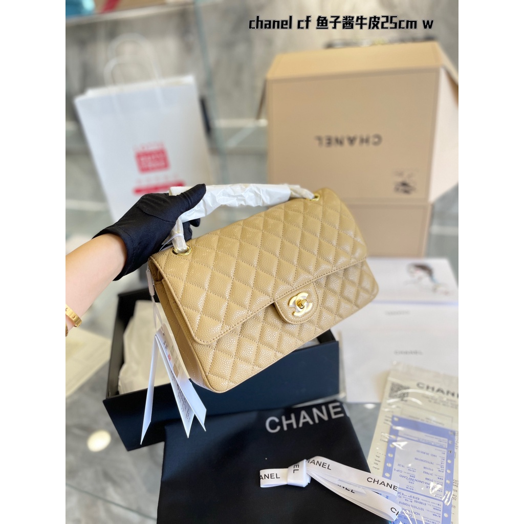 Túi xách nữ da thật Channel vân hạt, màu sắc nhã nhặn, thanh lịch