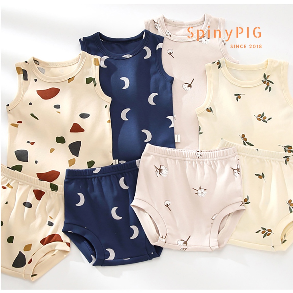 Bộ quần áo sát nách cho bé 0-2 tuổi style Hàn Quốc cotton mềm dành cho mùa hè