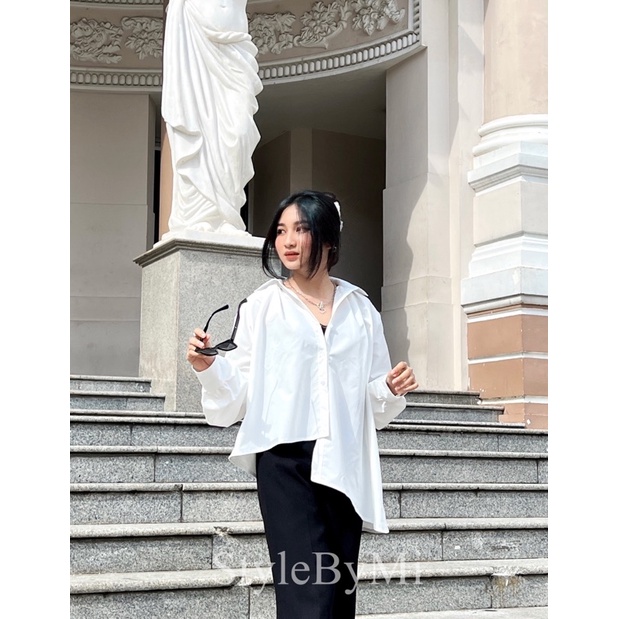 Áo sơ mi nữ form rộng oversize freesize dài tay lệch tà nhiều màu hot trend