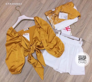 Áo phi lụa cột nơ ngực