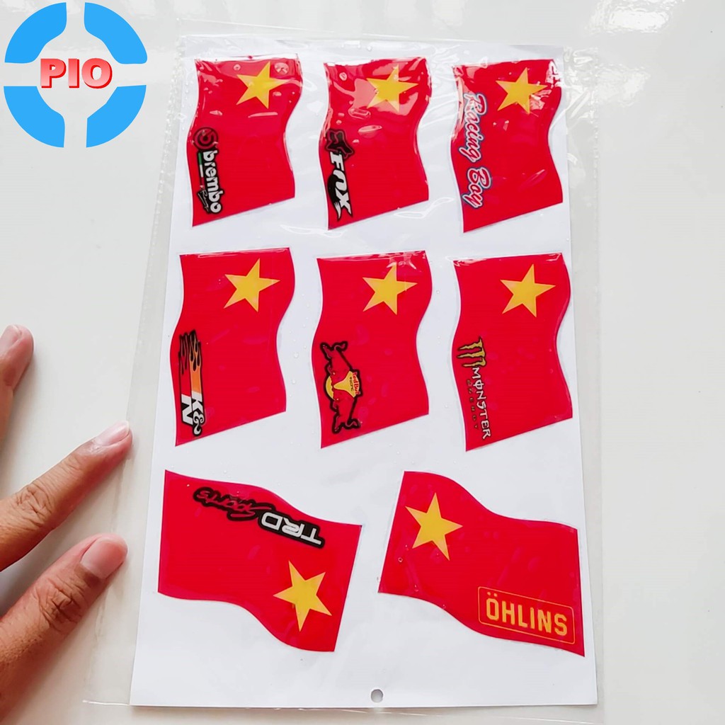 Bộ Tem Cờ Việt Nam Dập Nổi Cao Cấp Dán Xe Máy, Ô Tô, Mũ Bảo Hiểm, Chống Thấm Nước, Chống Bay Màu