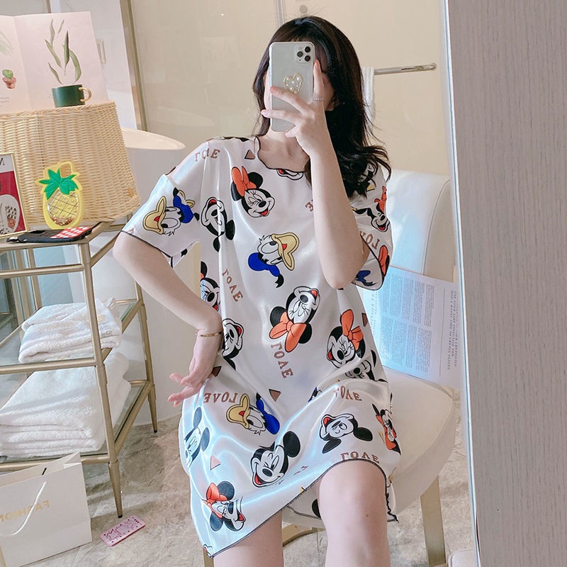 Váy ngủ cộc tay đầm ngủ dáng suông chất lụa satin cao cấp mềm mát đồ ngủ mặc nhà | BigBuy360 - bigbuy360.vn