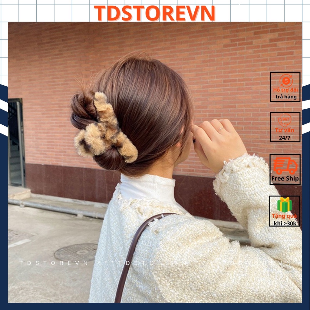 Kẹp tóc lông thỏ màu loang giả kiểu kẹp cua nhựa phong cách Hàn Quốc - TDSTOREVN TD88