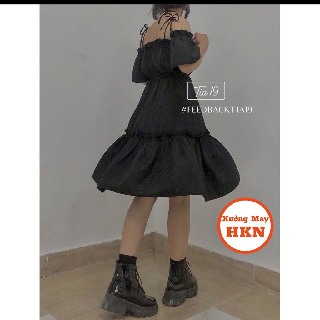 Váy Trễ Vai Đan Dây Ngực Màu Đen Chất Đũi Mã 122 Xưởng May HKN | BigBuy360 - bigbuy360.vn