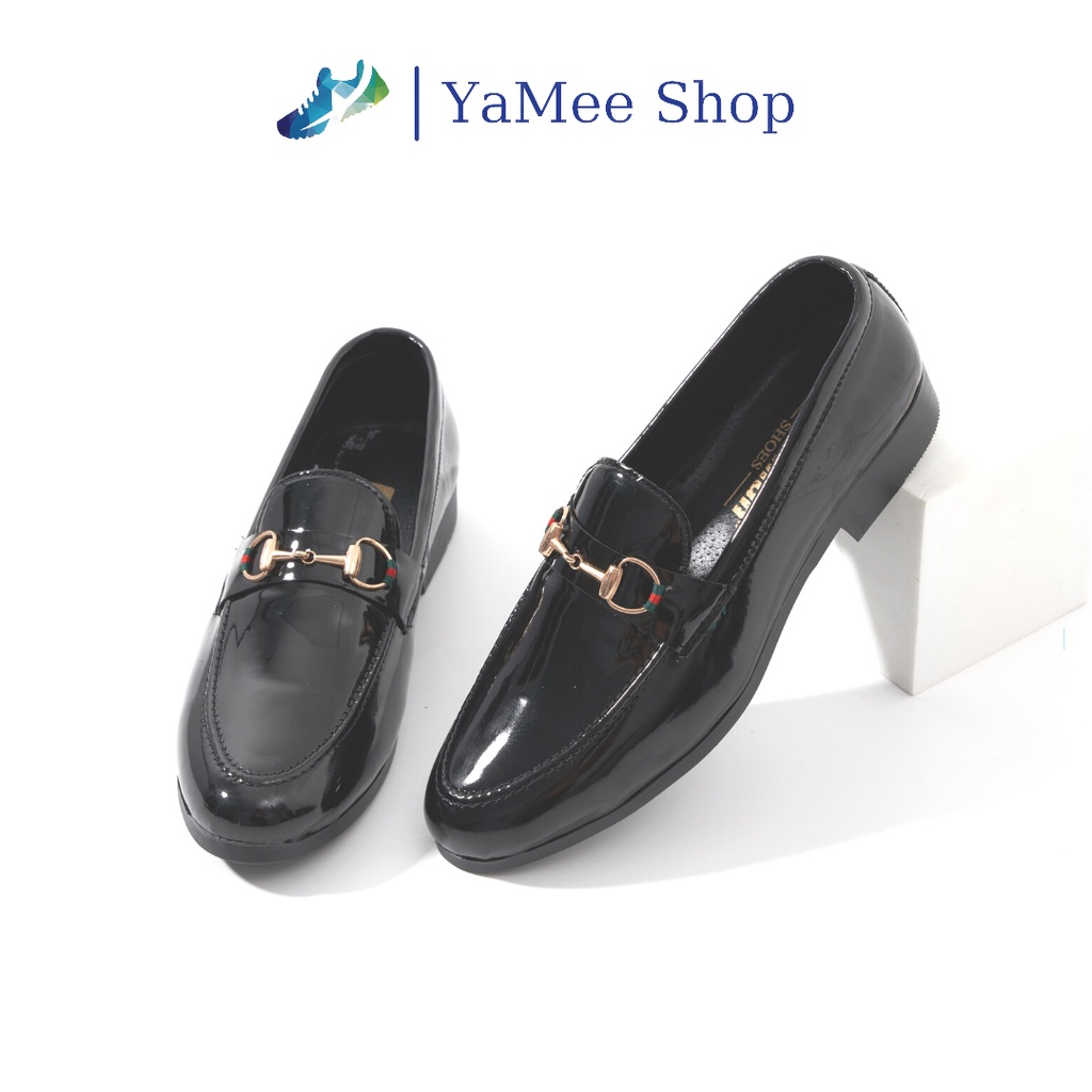 Giày Tây nam da bóng, kiểu dáng công sở, khóa vàng cao cấp- giày moca