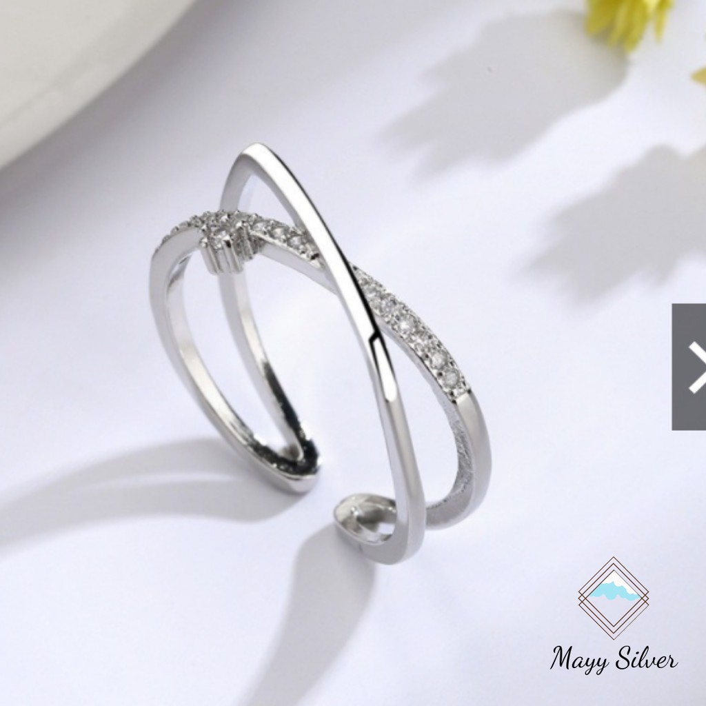 Nhẫn bạc Mayy Silver, bộ đôi nhẫn nữ đính đá tùy ý chỉnh size - Together