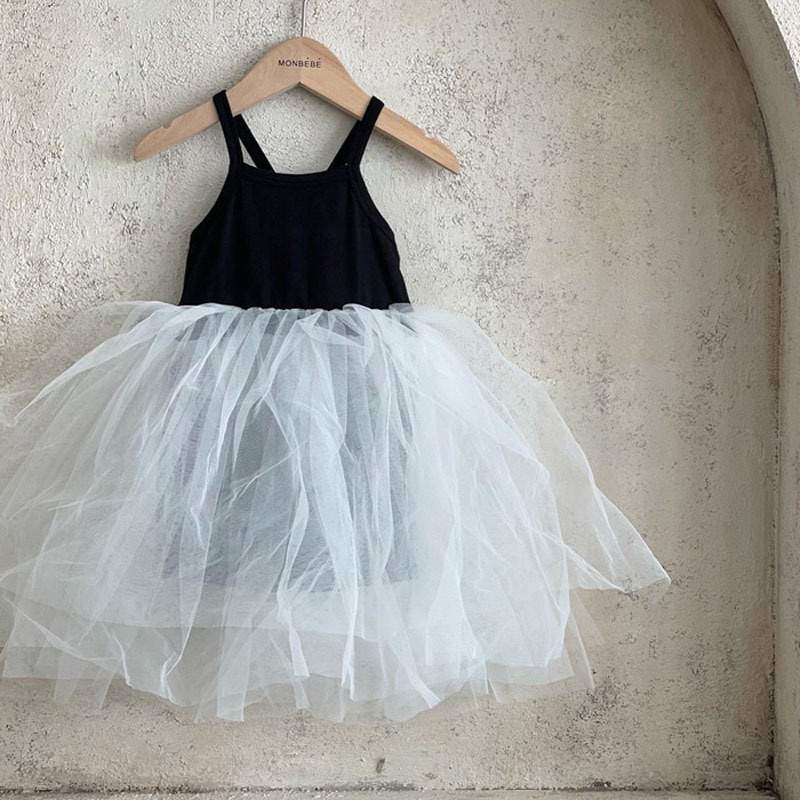 Đầm Công Chúa Một Mảnh Phối Lưới Một Mảnh Màu Trơn Phong Cách Hàn Quốc Thời Trang Mùa Hè Cho Bé Gái JGE2