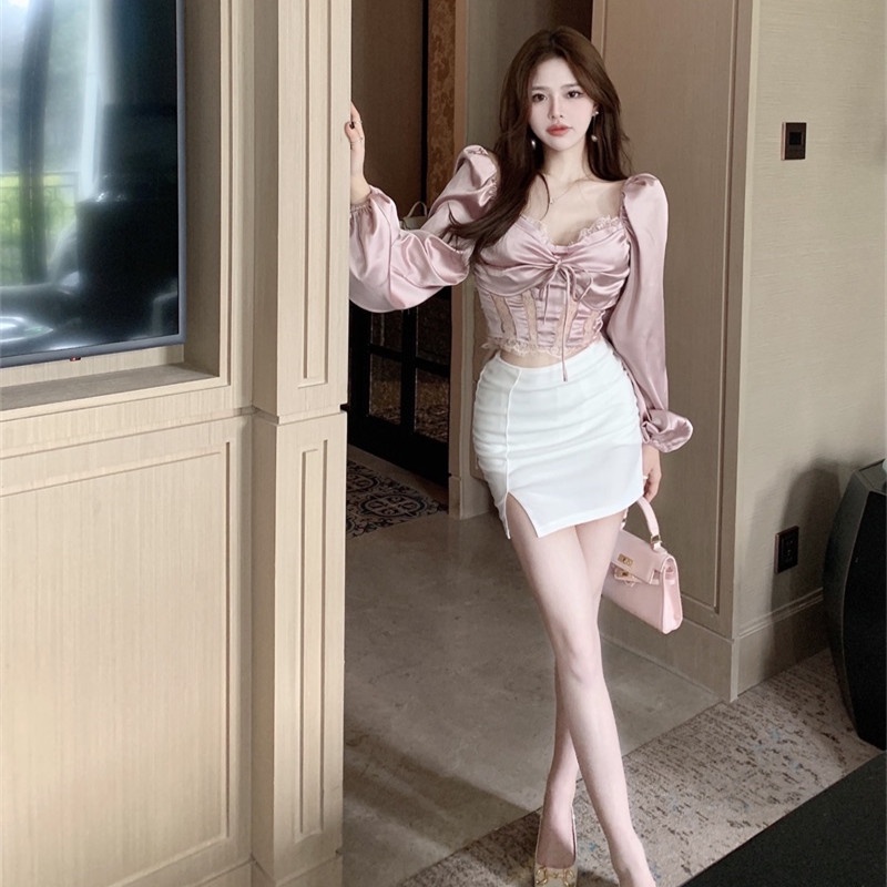 Áo Cổ Vuông Tay Phồng Phối Ren Thời Trang Mùa Hè Dễ Phối Đồ Cho Nữ