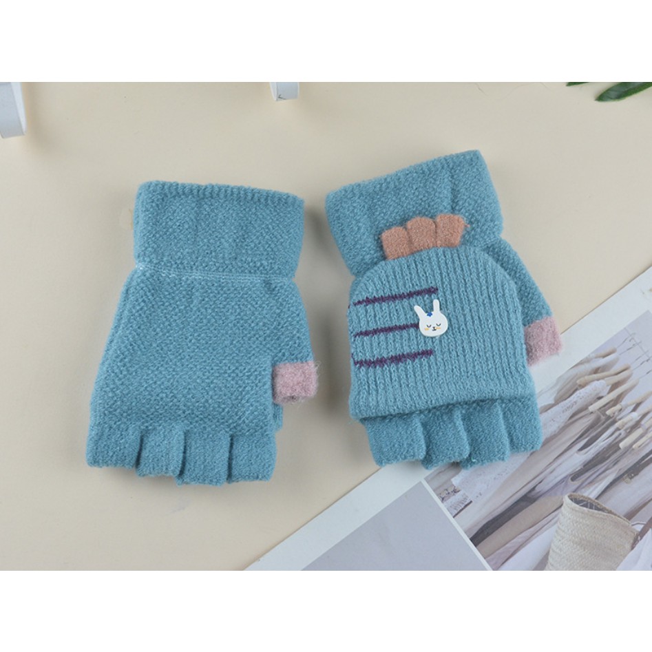 Găng tay trẻ em mùa đông bé trai bé gái kiểu dáng Hàn Quốc 2 trong 1 bằng len giữ ấm