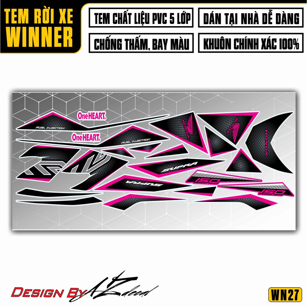 Tem Rời Xe Winner 150 Mẫu Supra | 2WN27 | Tem Chế Winner V1 Chất Liệu PVC Chống Nước, Bền Màu