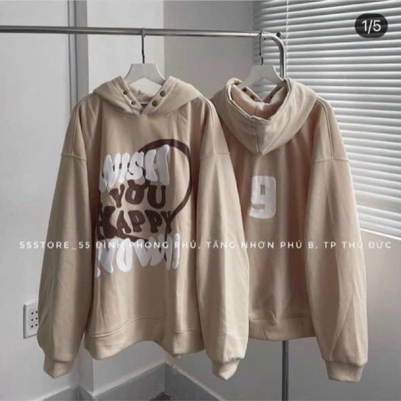 ÁO KHOÁC NỈ HOODIE CHUI ĐẦU NÓN TO WISH YOU HAPPY GỒM 3 MÀU SIÊU HOT