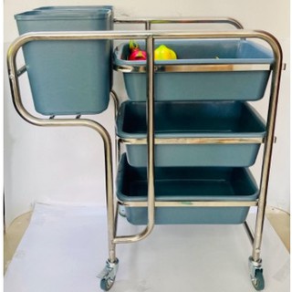xe đẩy dọn thức ăn thừa, chén bát đũa bẩn