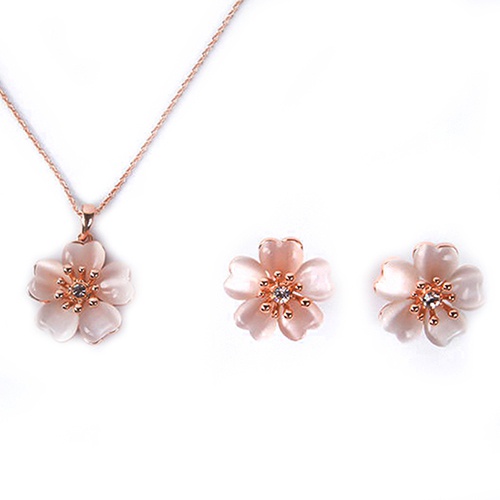 Bộ dây chuyền và đôi khuyên tai mặt hình hoa thanh lịch quý phái cho nữ