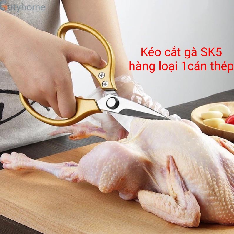 Kéo cắt gà cán thép mạ vàng cao cấp không gỉ SK5 công nghệ Nhật Bản siêu sắc đa năng tiện lợi
