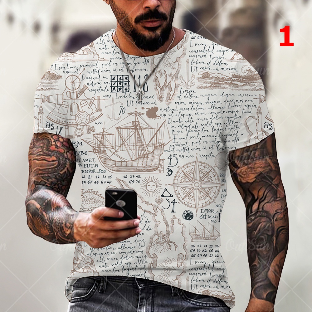 Áo Thun Ngắn Tay Dáng Rộng In Hình La Bàn 3D Thời Trang Cho Nam XXS ~ 6XL Plus