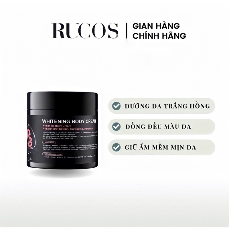 Kem Dưỡng Trắng Da Body Đen Rucos