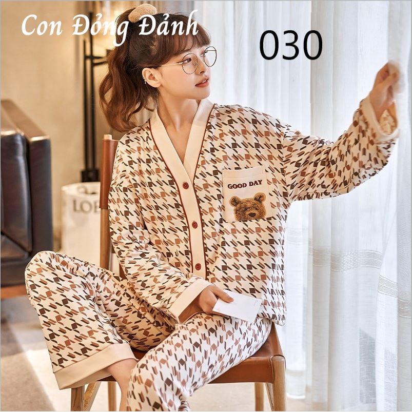 Đồ Ngủ dài tay Kimono cổ YUKATA phong cách Nhật Bản 2021 DN013 . HỌA TIẾT (Chất thun cotton mềm) ảnh thật