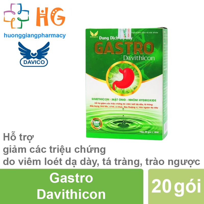 Gói uống đau dạ dày Gastro Davithicon giảm đầy bụng khó tiêu ợ hơi ợ chua đau thượng vị trào ngược dạ dày Hộp 20 Gói