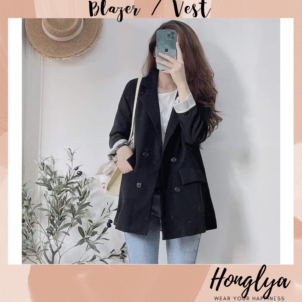 Áo blazer - vest đen 2 lớp hai hàng cúc size SML