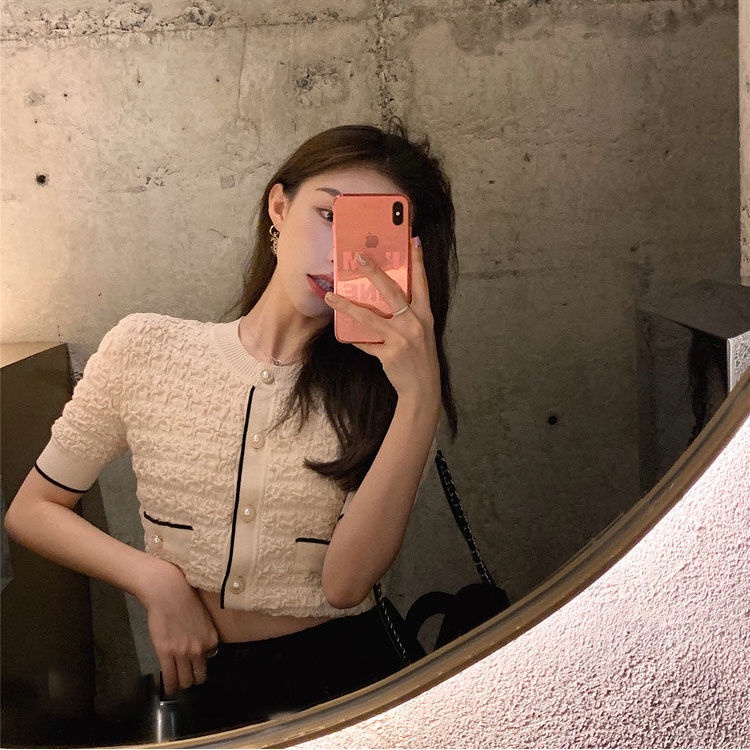 Áo Thun Dệt Kim Cổ Tròn Tay Ngắn Thời Trang Mùa Hè Dành Cho Nữ
