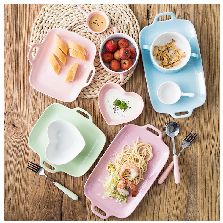 Set bát đĩa gốm nhiều màu kute